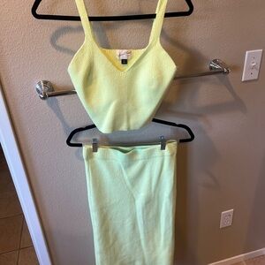 Neon yellow Knit Skirt Set